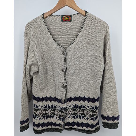 ALPS Women’s Small Cardigan Sweater Nordic Pattern Made in USA 80% Cotton VTG - Picture 1 of 6